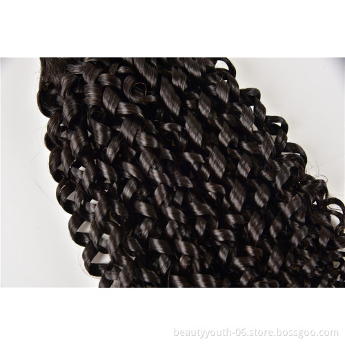 Pixie Curly Virgin Human Hair Bundles with Closure 10A Grade Weave Hair Extensions Double Weft pixie curl